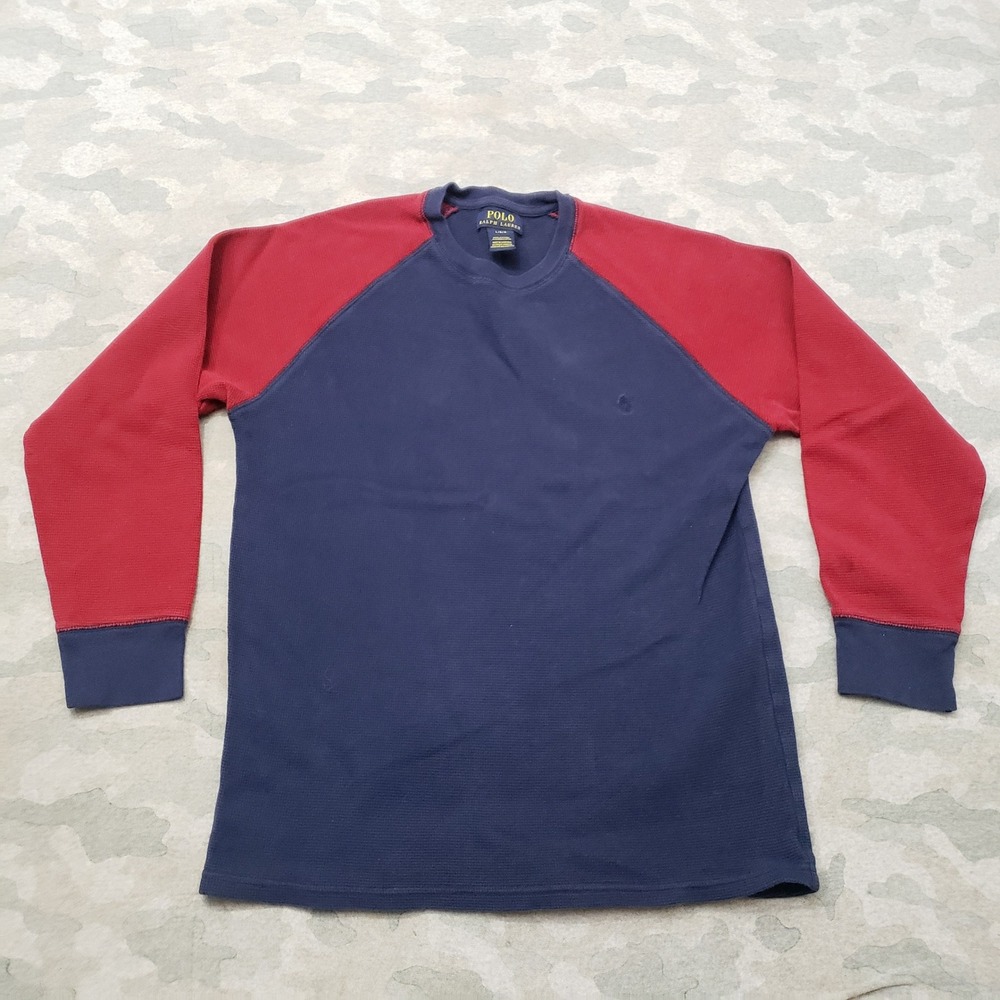 Polo Ralph Lauren Shirt Mens Large Blue Raglan Pullover Long Sleeve Thermal